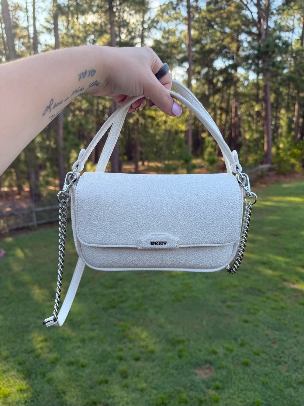 DKNY White Pebbled Leather Shoulder Bag